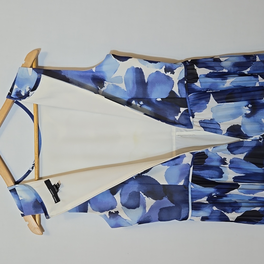 Maggy London Chiffon Floral Pleated Midi Dress Size 12 Fit & Flare Spring Summer - Picture 13 of 14